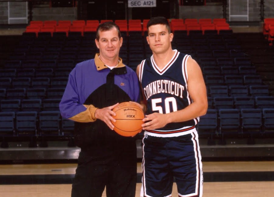 Steve Emt playing basketball at UConn